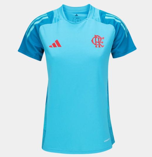 Camisa Flamengo 25/26 Treino Comissão Adidas Feminina - Azul+Vermelho